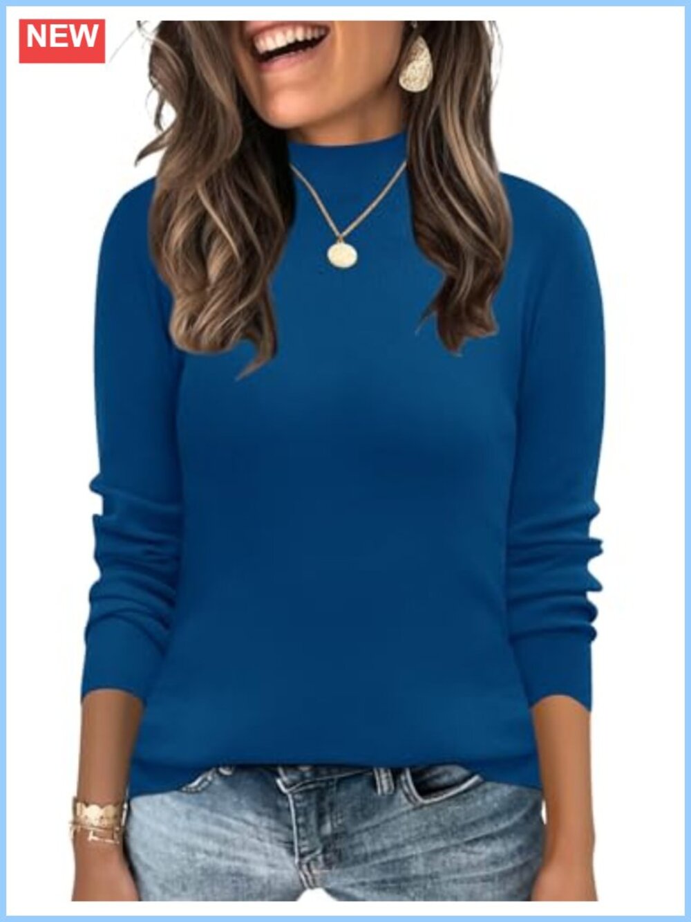 Mock Neck Long Sleeve Lightweight Knitted Pullover Sweater for Women